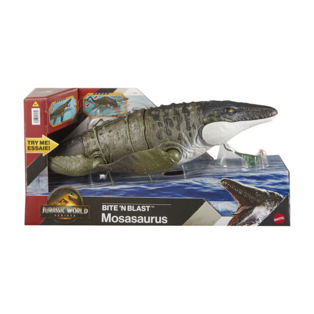 Figura De Acción De Mosasaurio Mordedor Y Minifigura De Dilofosaurio De Jurassic World Rebirth.
