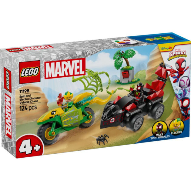LEGO Spidey Spin y Electro: Duelo de Vehículos Dinosaurio