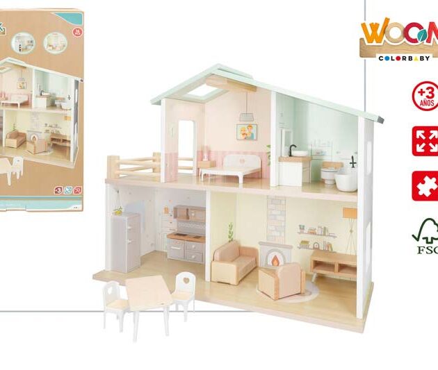 WOOMAX-CASA MUÑECAS MADERA C/MUEBLES 52X20X40 CM 3A+
