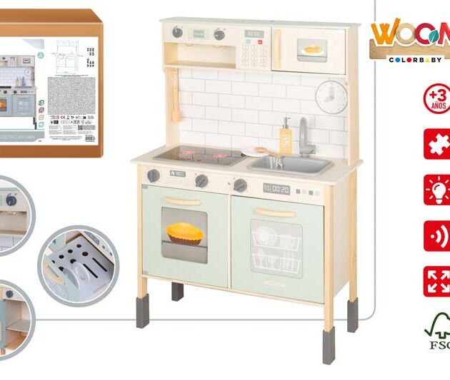 WOOMAX-COCINA ELEC MADERA 70X30X100CM C/HORNO-LUZ & SONIDO