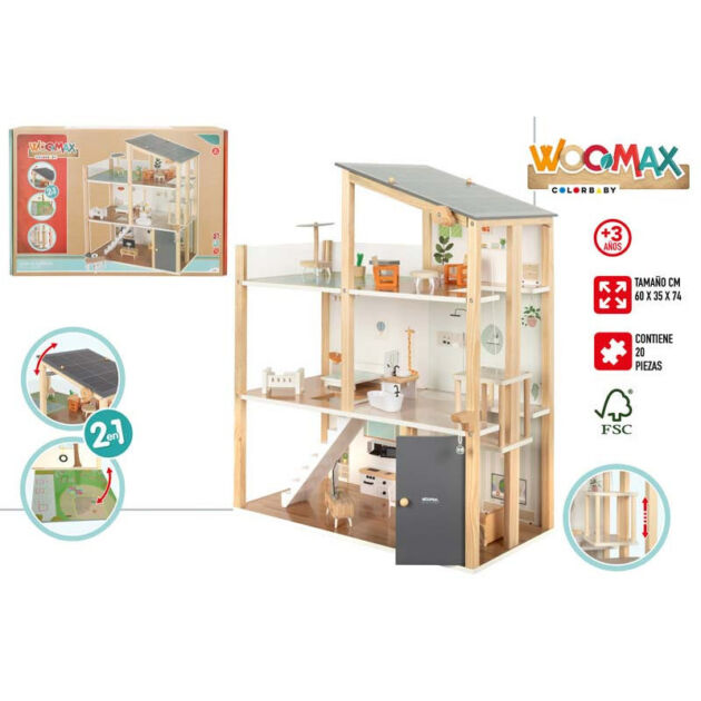 Woomax - Casa De Muñecas De Madera Con Muebles Y Accesorios 60x35x74 Cm