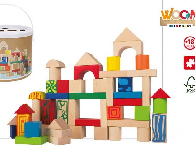 WOOMAX-50 PCS WOODEN BLOCKS BUCKET +18M