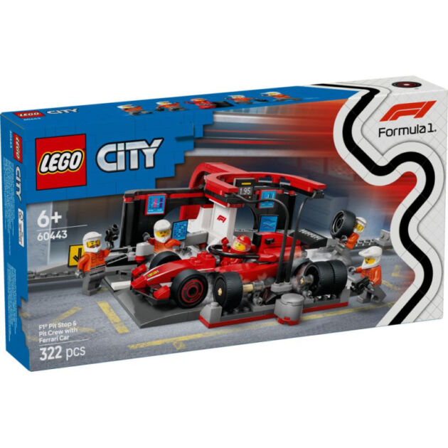 Lego City Parada en Boxes de F1 y Equipo de Mecánicos con Coche Ferrari