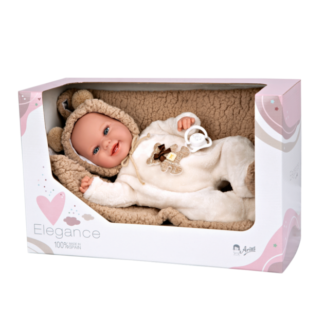 MUÑECA BEBE ELEGANCE 35 CM BABYTO MARRON CON MANTA PESO REAL