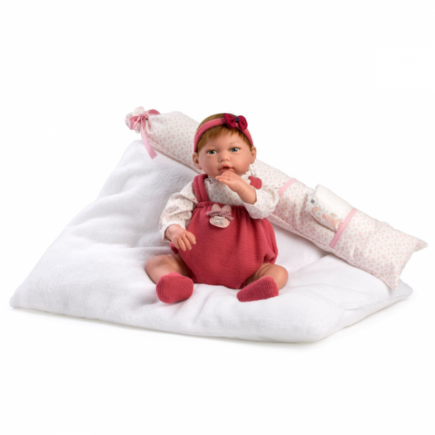 Reborn Roma – Con pelo natural, pintada a mano con body rojo y accesorios 38 cm